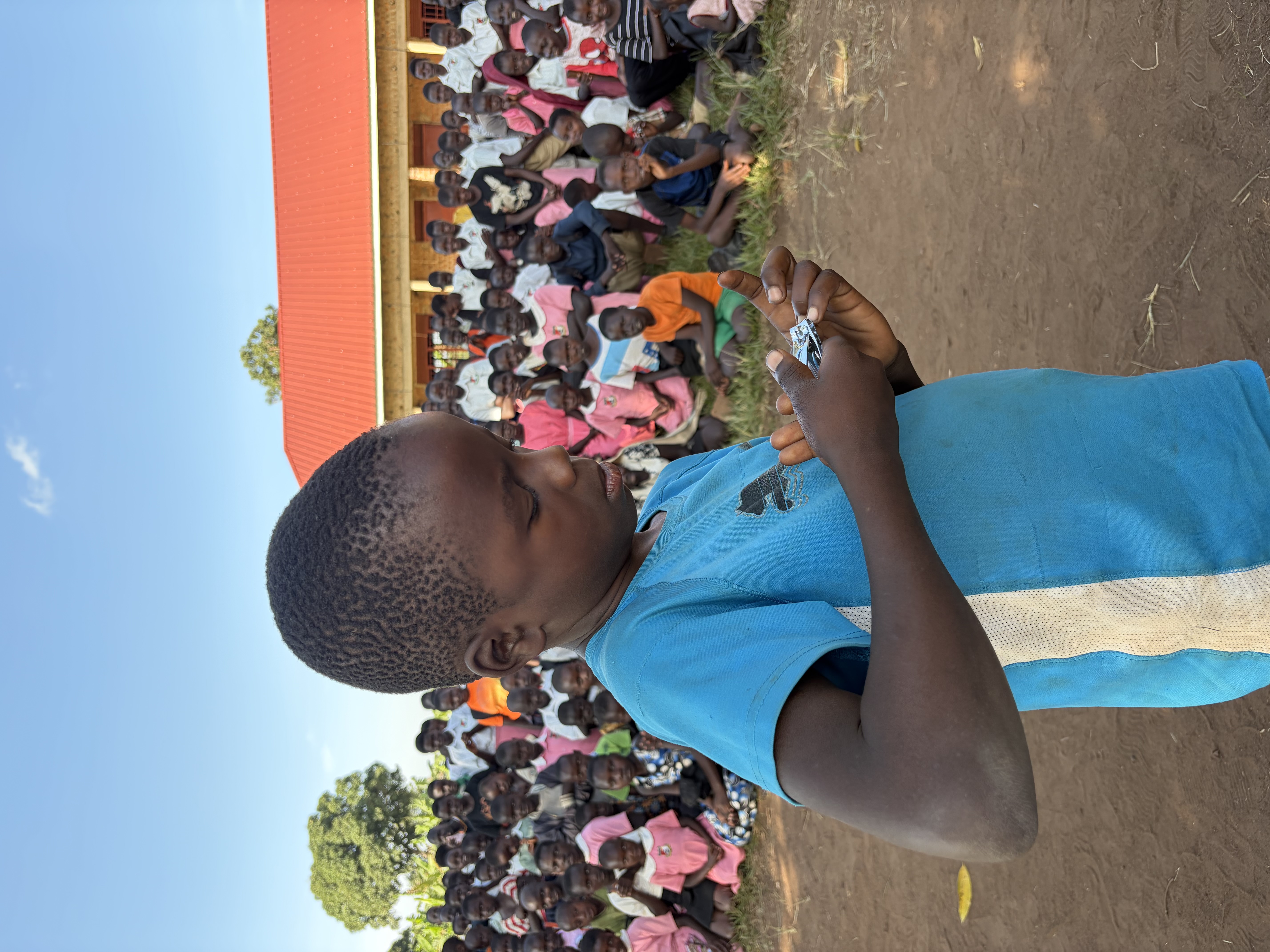 Boy opening a hygiene kit