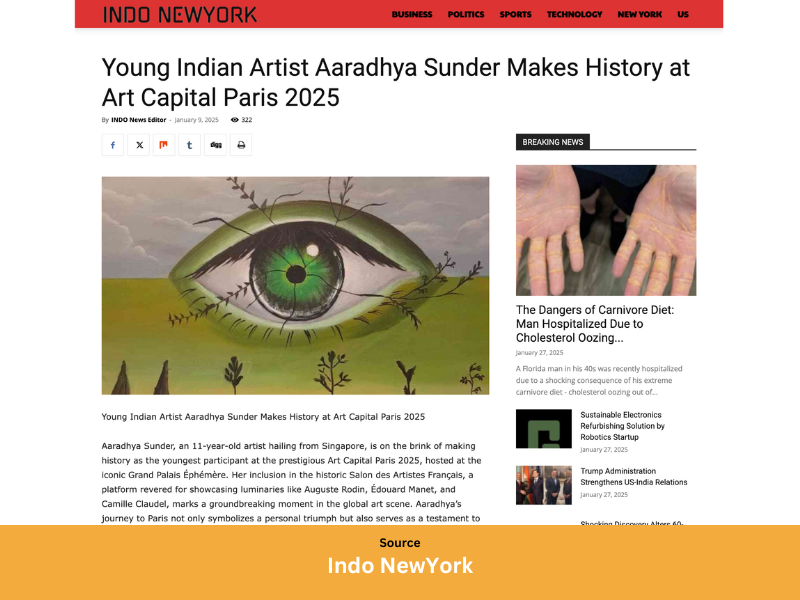 Young Indian Artist Aaradhya Sunder Makes History at Art Capital Paris 2025