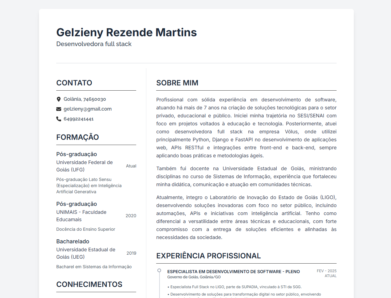 Currículo Web – Gelzieny R. Martins